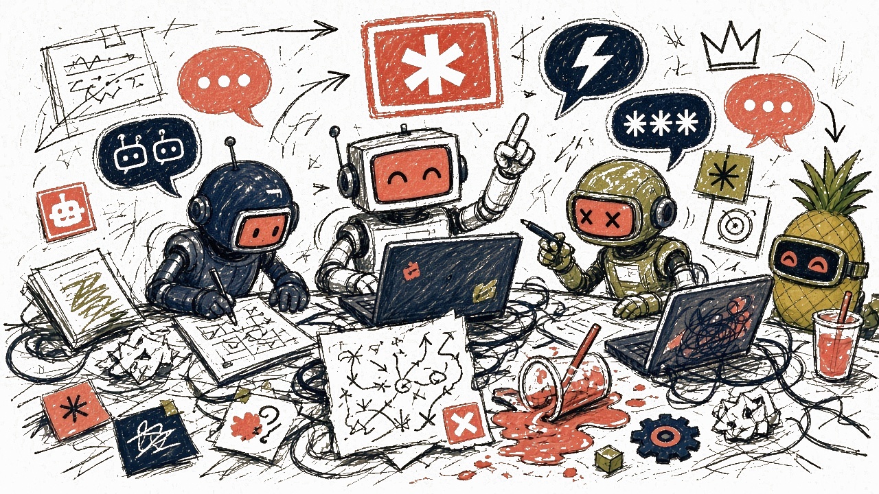 Sketch of agents and humans coordinating — organized chaos